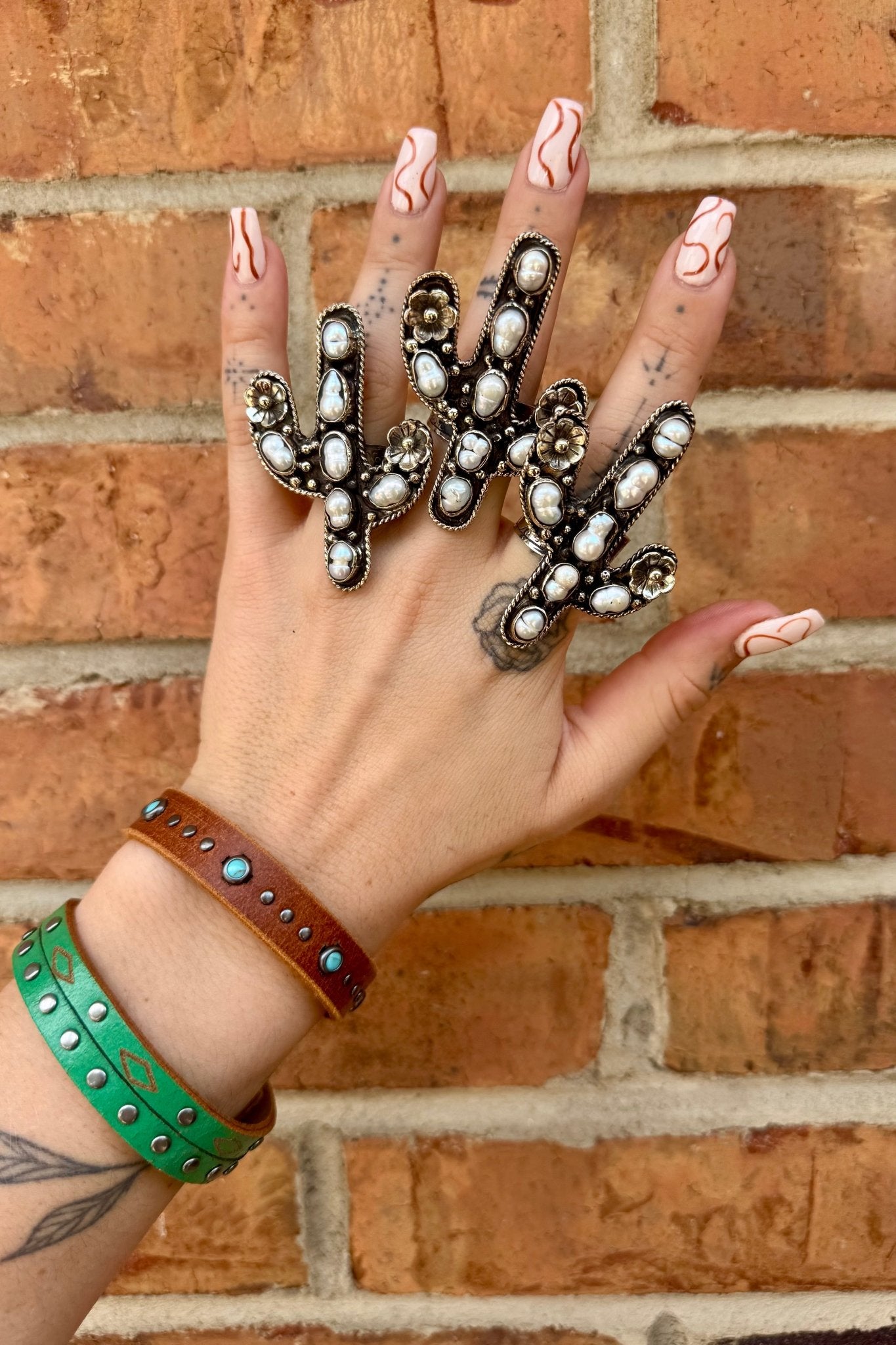 Cactus in Pearl Gemstone Ring - ivyandlavyboutique ivyandlavyboutique