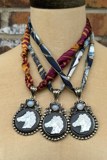 Cameo Horse Head on Fabric Choker - ivyandlavyboutique ivyandlavyboutique