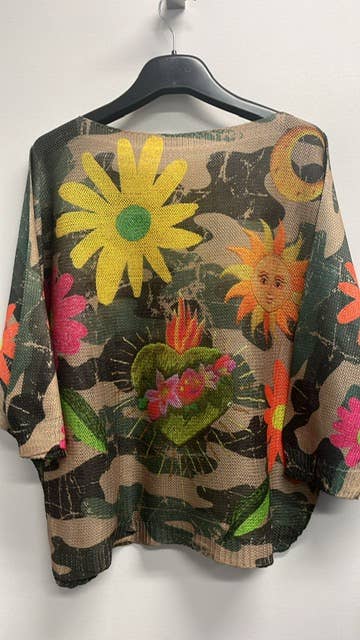 Camo Floral Round Neck Knit Printed Sweater - ivyandlavyboutique LOOWIE