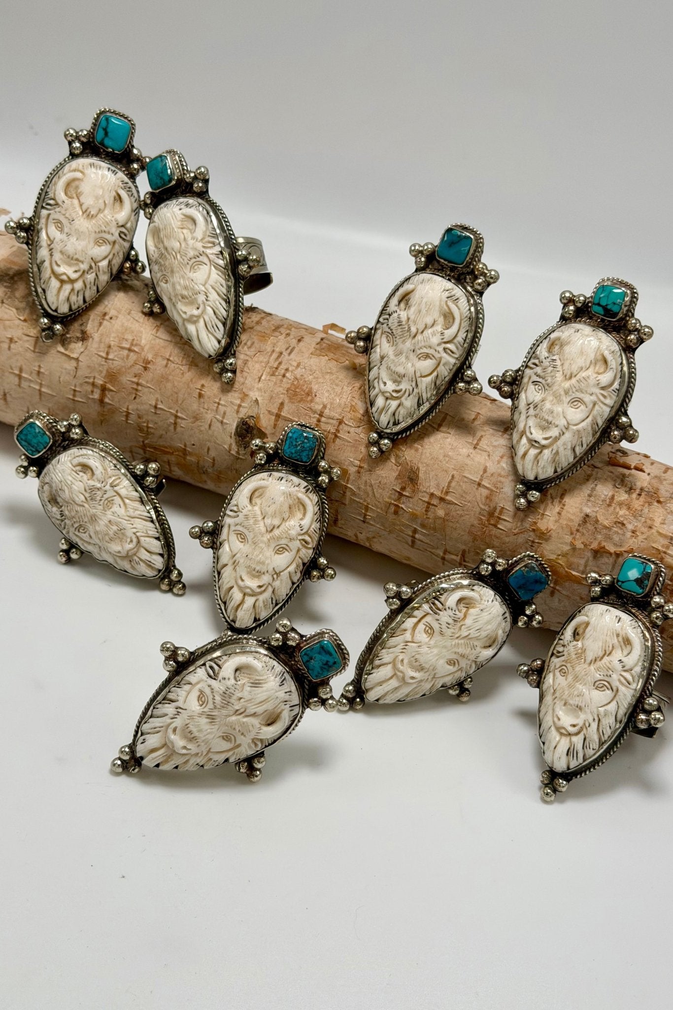 Carved Bison w/ Square Turquoise Ring - ivyandlavyboutique ivyandlavyboutique