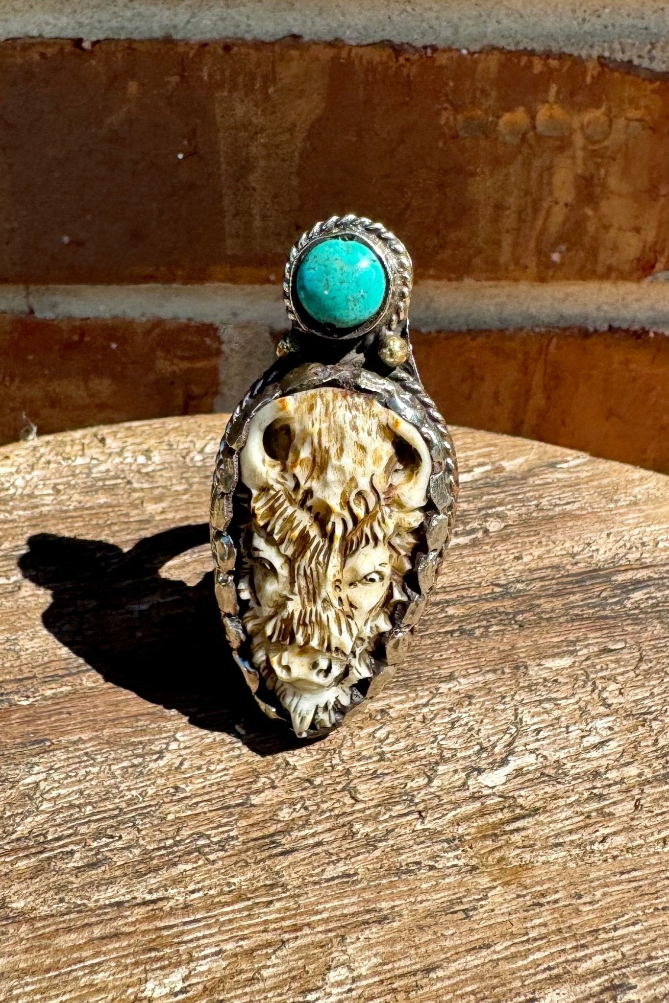 Carved Bison w/ Turquoise Ring - ivyandlavyboutique ivyandlavyboutique