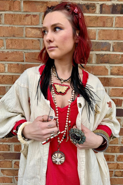 Carved Butterfly w/ Red Choker necklace - ivyandlavyboutique ivyandlavyboutique