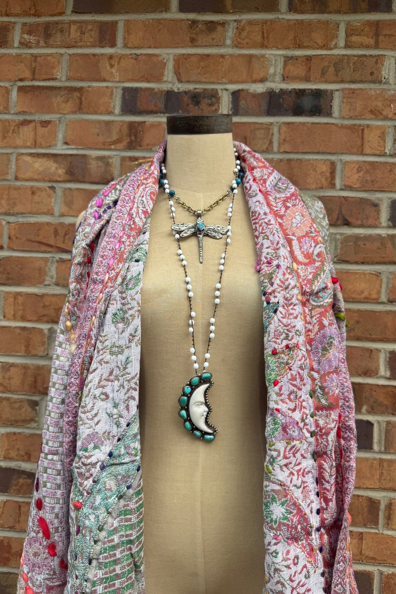 Carved Moon Face Necklace on Knotted Gemstone Chain - ivyandlavyboutique ivyandlavyboutique