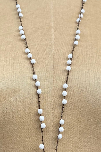 Carved Moon Face Necklace on Knotted Gemstone Chain - ivyandlavyboutique ivyandlavyboutique