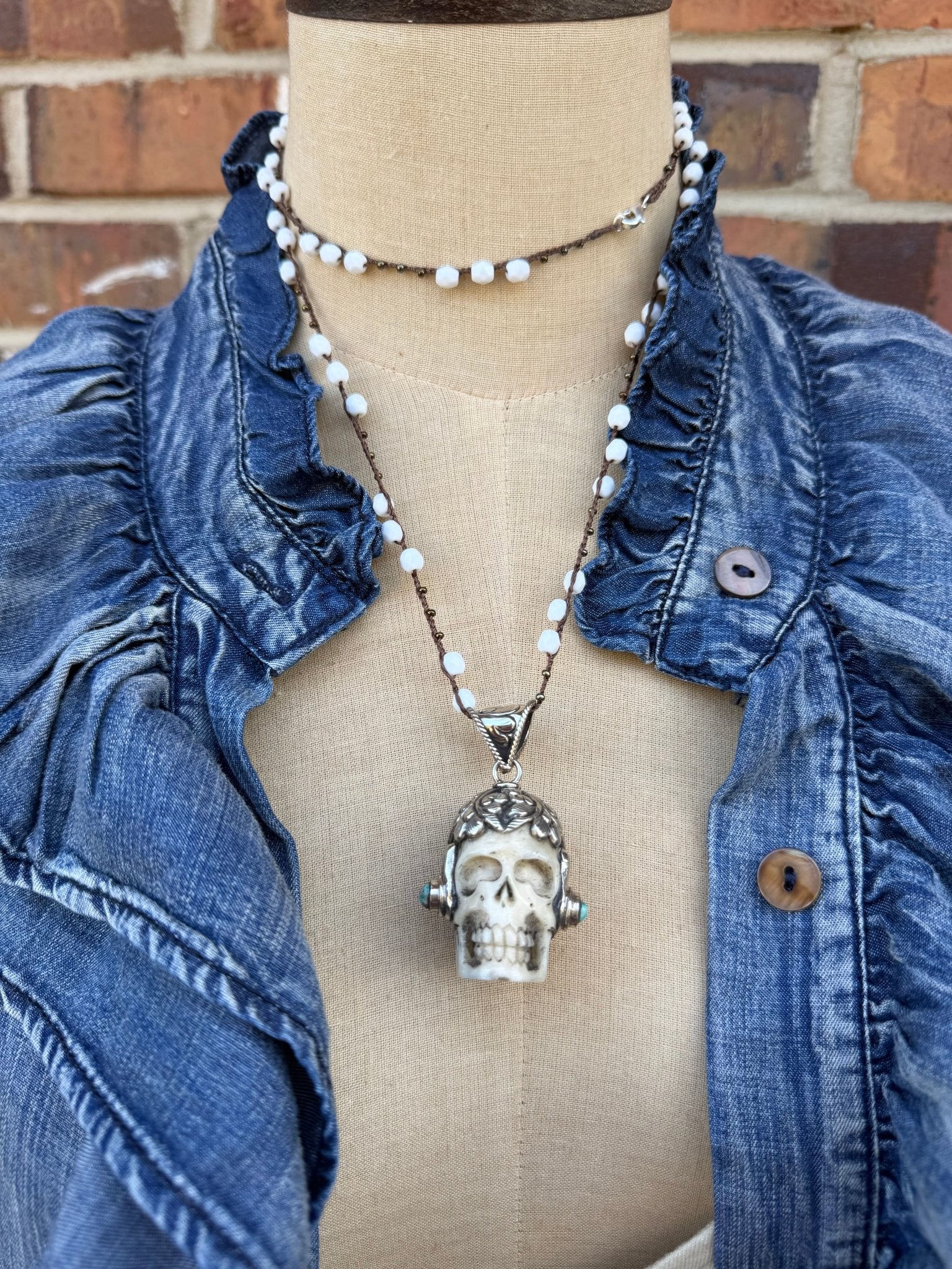 Carved Skull Necklace on Gemstone Chain - ivyandlavyboutique ivyandlavyboutique