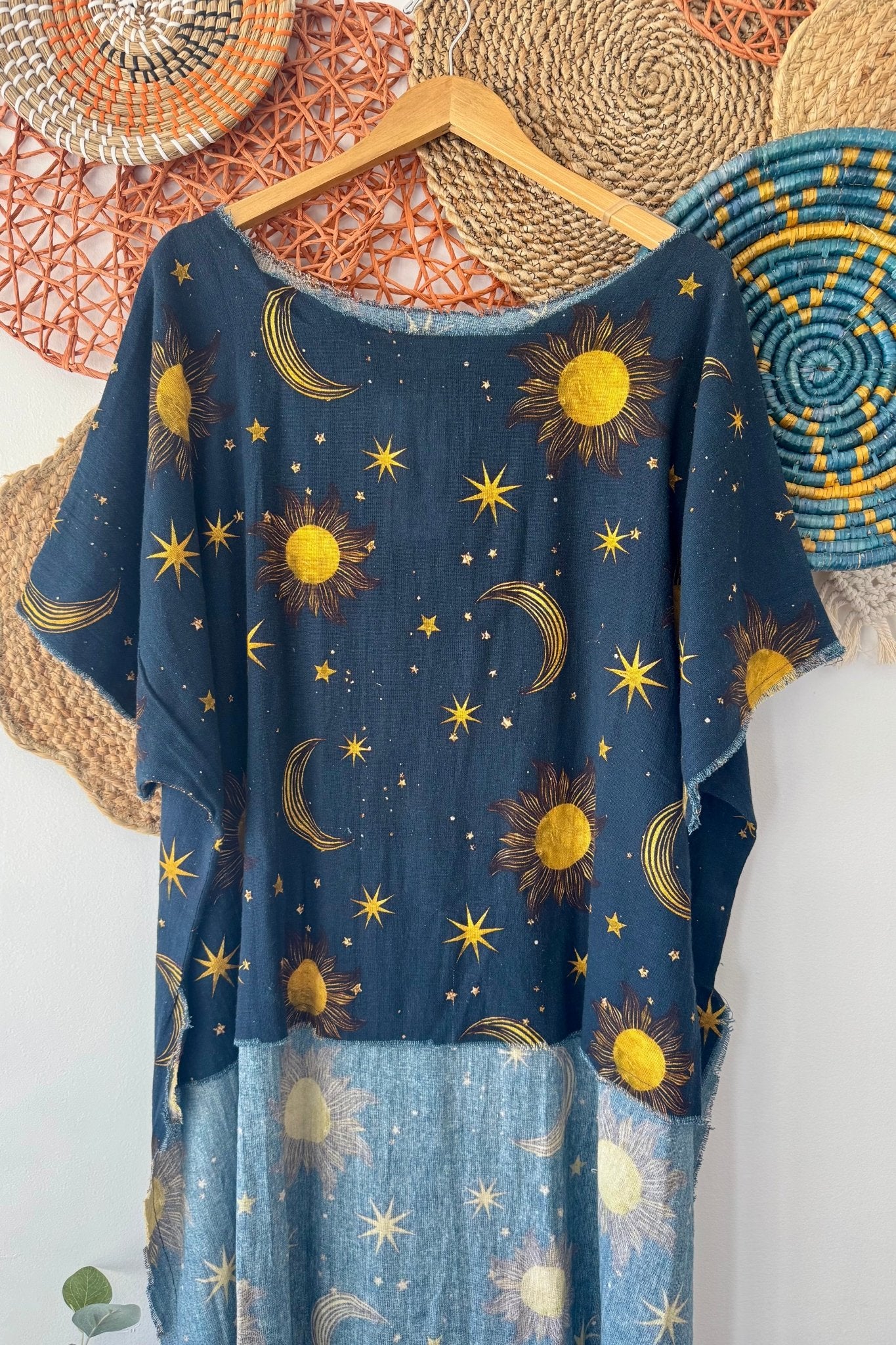 Celestial Dreamer Hi - Lo Tunic with Stars & Moon - ivyandlavyboutique I LOVE LINEN