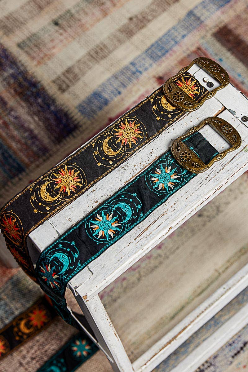 Celestial Embroidered Boho Belt Metal Buckle: Yellow / OS - ivyandlavyboutique Pol Clothing