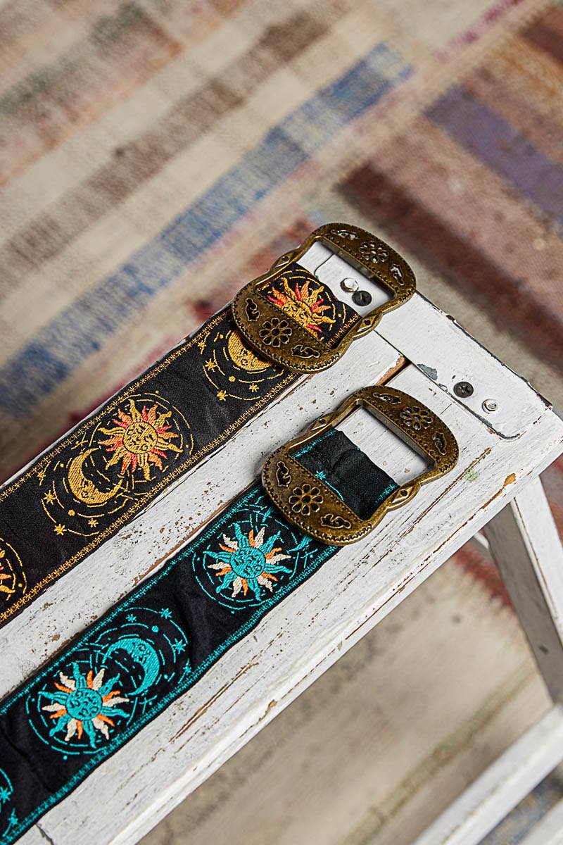 Celestial Embroidered Boho Belt Metal Buckle: Yellow / OS - ivyandlavyboutique Pol Clothing