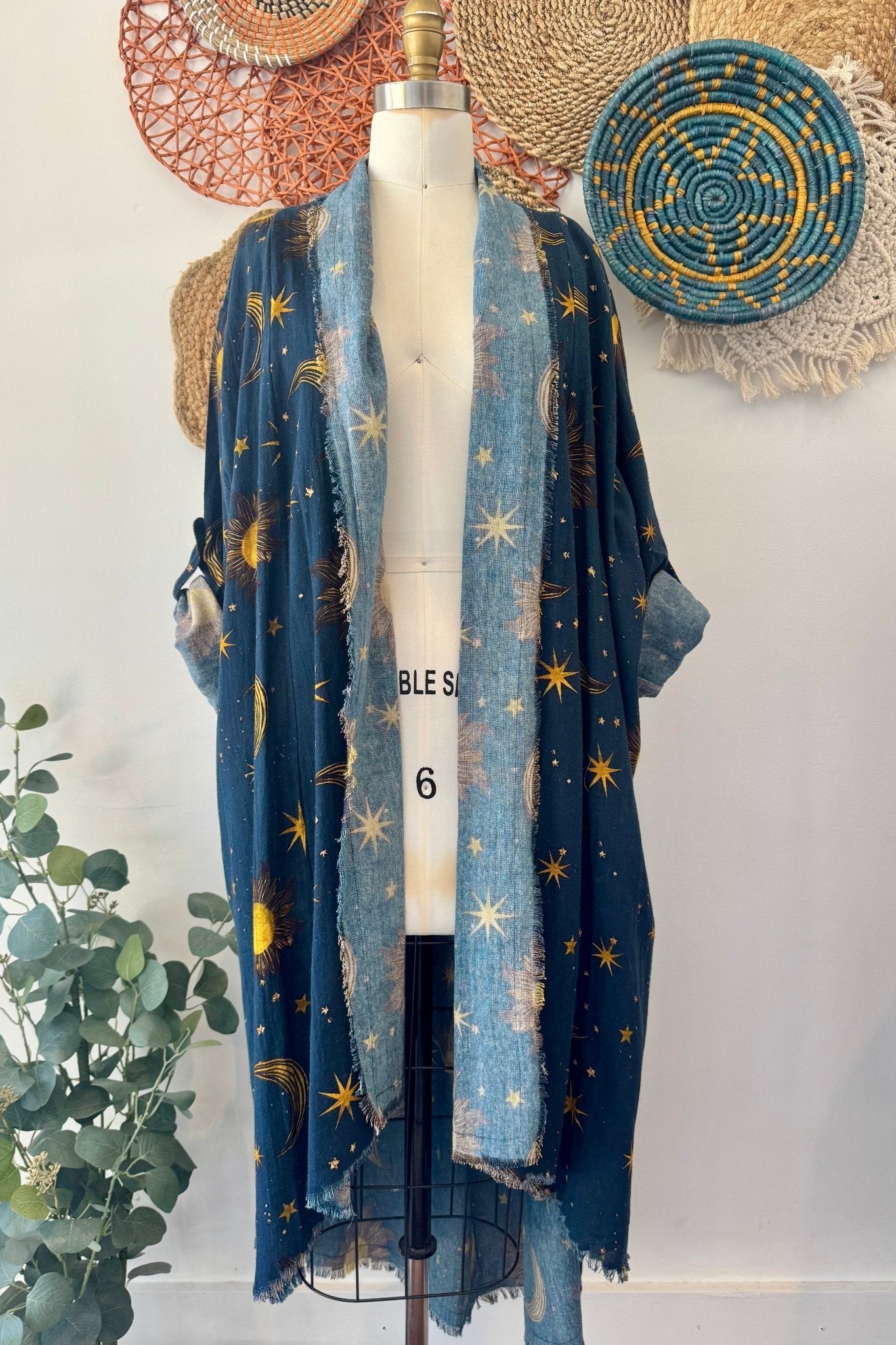 Celestial Moon Appliqué Duster Jacket - ivyandlavyboutique I LOVE LINEN
