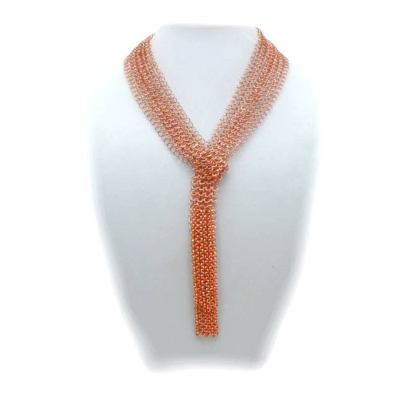 Chain Lariat Necklace in copper with fringe metal - ivyandlavyboutique Erik & Mike