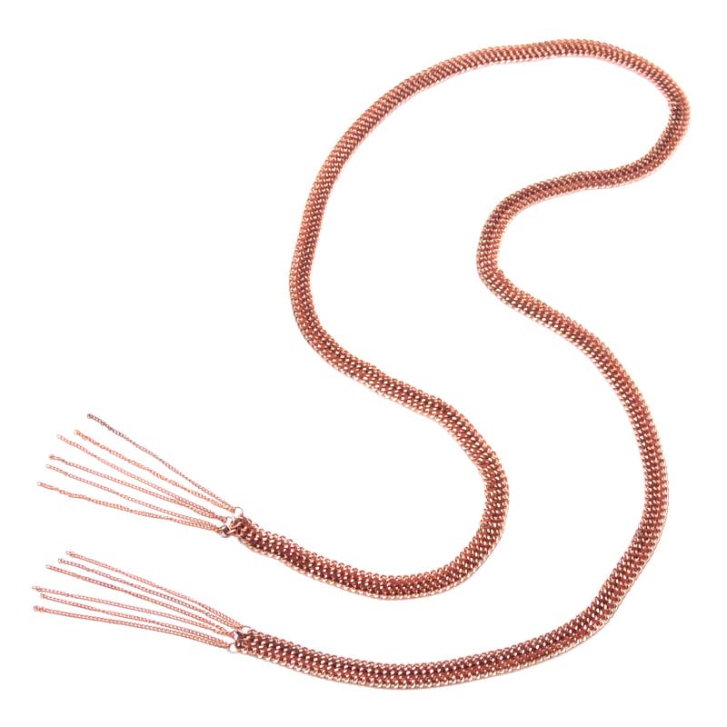 Chain Lariat Necklace in copper with fringe metal - ivyandlavyboutique Erik & Mike