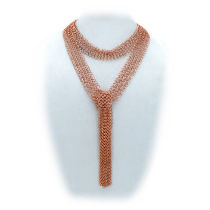 Chain Lariat Necklace in copper with fringe metal - ivyandlavyboutique Erik & Mike