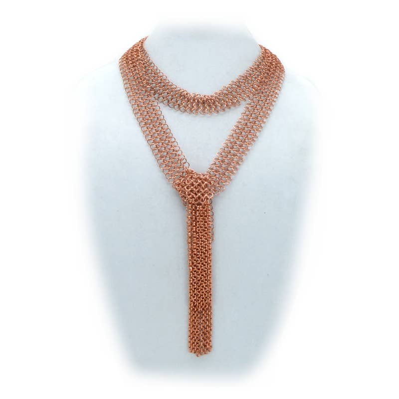 Chain Lariat Necklace in copper with fringe metal - ivyandlavyboutique Erik & Mike