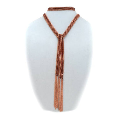 Chain Lariat Necklace in copper with fringe metal - ivyandlavyboutique Erik & Mike