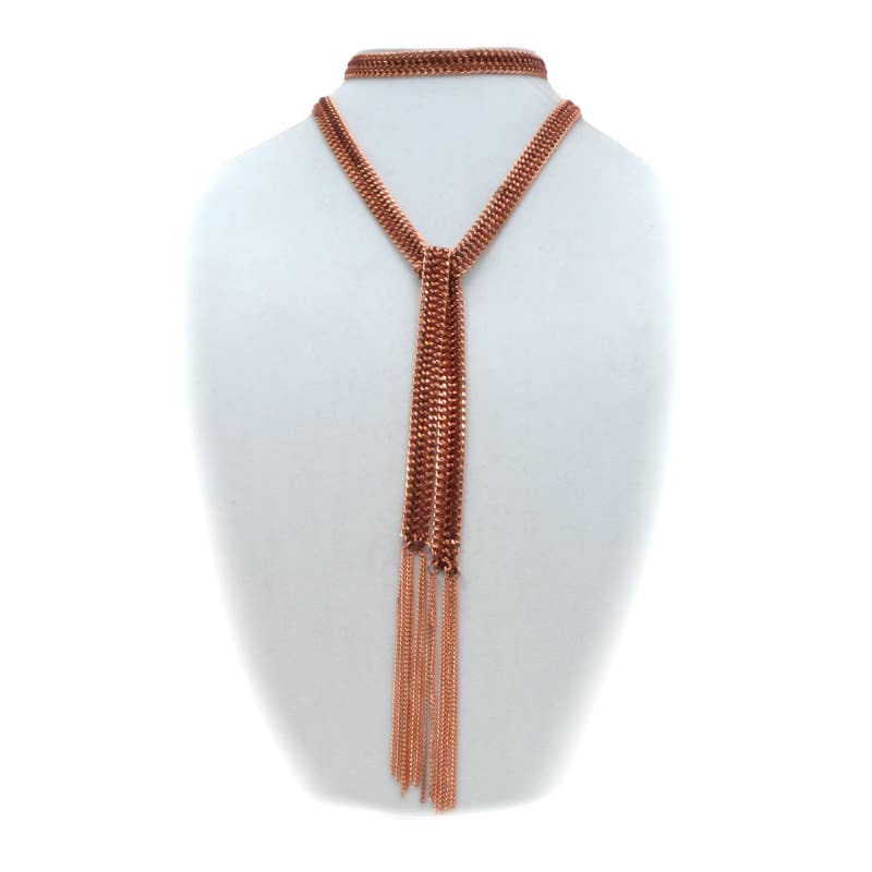 Chain Lariat Necklace in copper with fringe metal - ivyandlavyboutique Erik & Mike