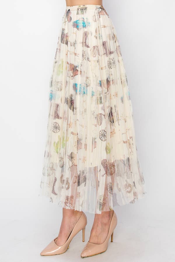 Chic Lined Pleated Tulle Midi Skirt With Elastic Waist - ivyandlavyboutique Origami Apparel ~ Lace and Crochet inspired