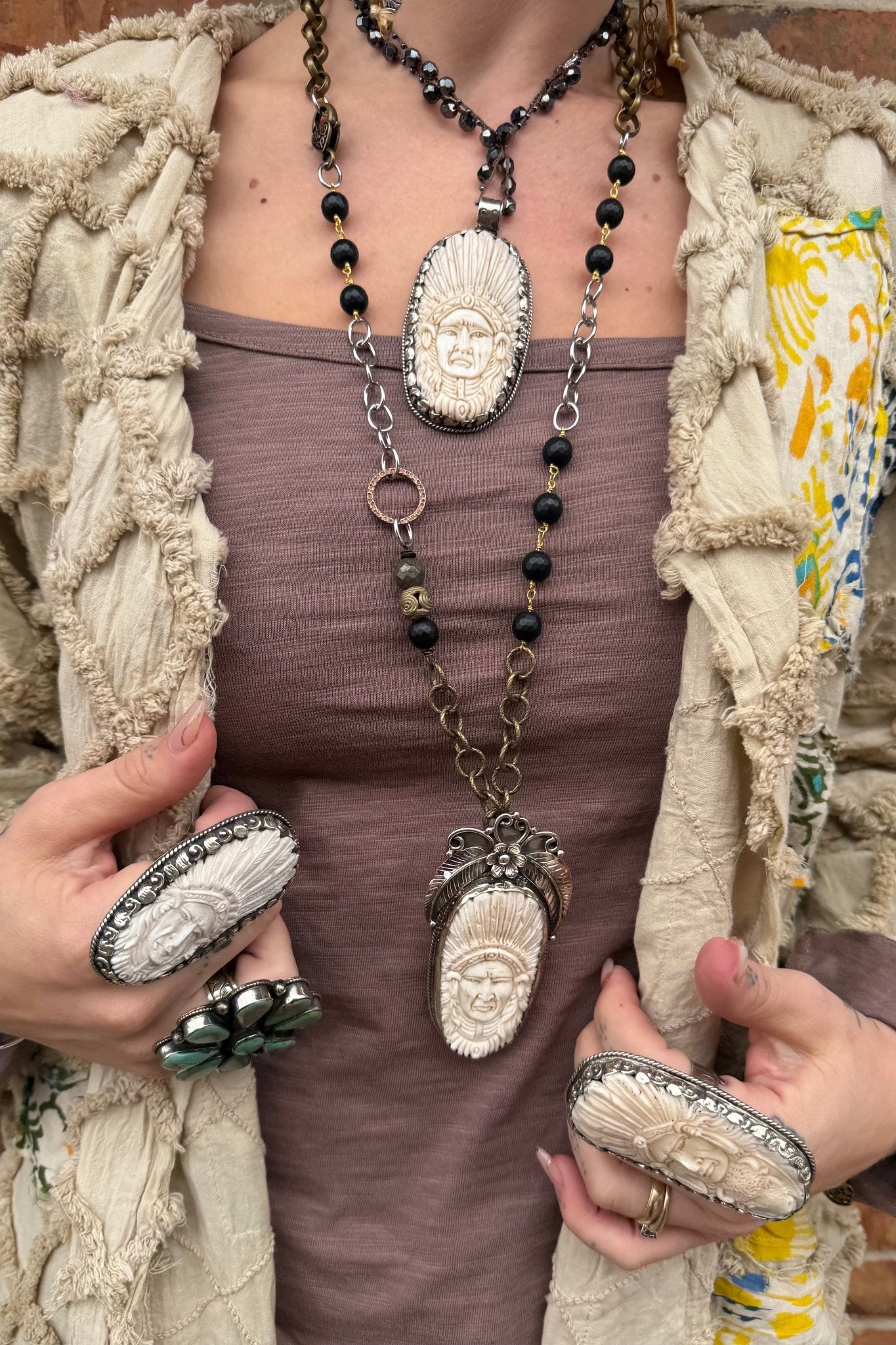 Chief Necklace on Knotted Gemstone Chain - ivyandlavyboutique ivyandlavyboutique