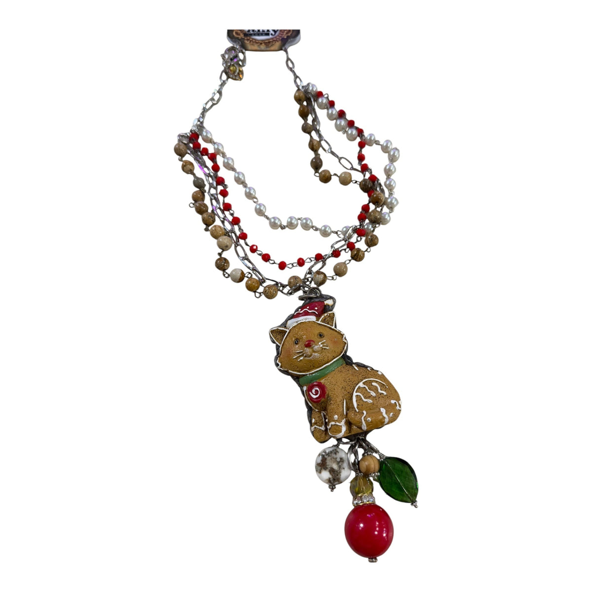 Christmas Kitty Necklace - Boho Wanderlust Boutique Art by Amy