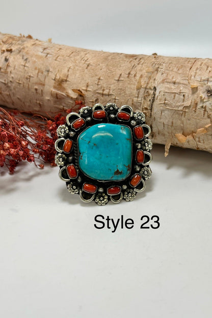 Chunky Turquoise & Carnelian Ring - ivyandlavyboutique ivyandlavyboutique