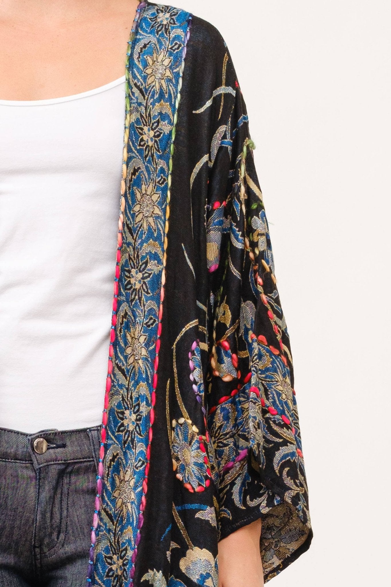 Ciara Thick Stitch Embroidered Duster - ivyandlavyboutique Raj Trading & Imports (USA) Inc.