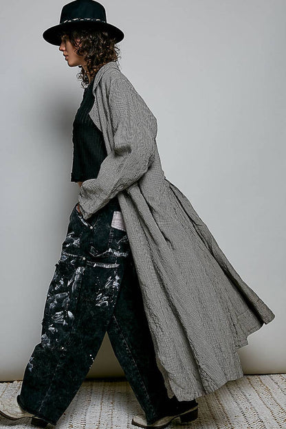 City Girl Soft Notched Collared Woven Maxi-Length Hem Duster Coat - ivyandlavyboutique Pol Clothing