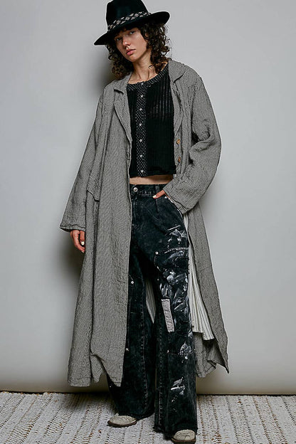 City Girl Soft Notched Collared Woven Maxi-Length Hem Duster Coat - ivyandlavyboutique Pol Clothing