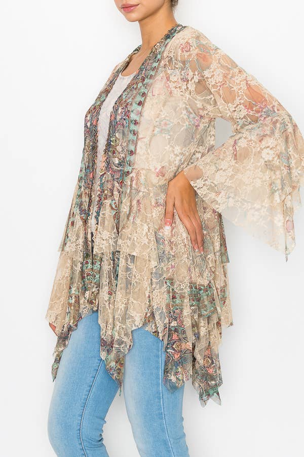 Classic All Lace Cardigan with Tiered Layers Turquoise - ivyandlavyboutique Origami Apparel ~ Lace and Crochet inspired