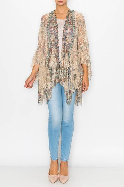 Classic All Lace Cardigan with Tiered Layers Turquoise - ivyandlavyboutique Origami Apparel ~ Lace and Crochet inspired