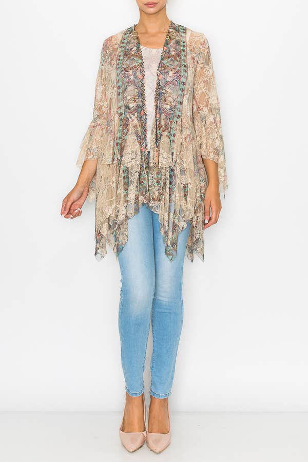 Classic All Lace Cardigan with Tiered Layers Turquoise - ivyandlavyboutique Origami Apparel ~ Lace and Crochet inspired