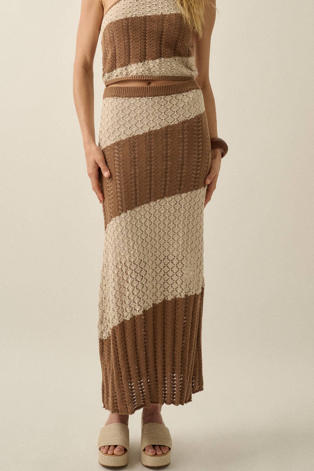 Colorblock Striped Crochet-Knit Maxi Sweater Skirt - ivyandlavyboutique Promesa USA