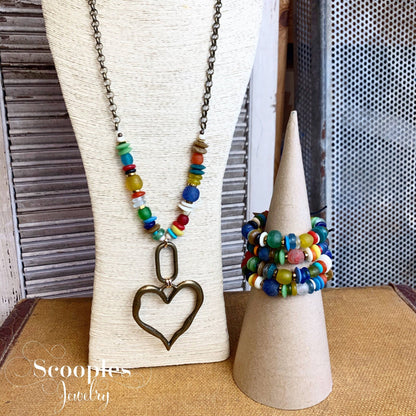Colorful Sea Glass Heart - Necklace - ivyandlavyboutique Scooples Jewelry