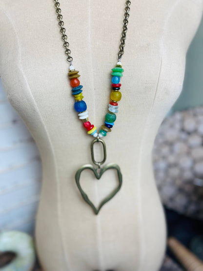 Colorful Sea Glass Heart - Necklace - ivyandlavyboutique Scooples Jewelry