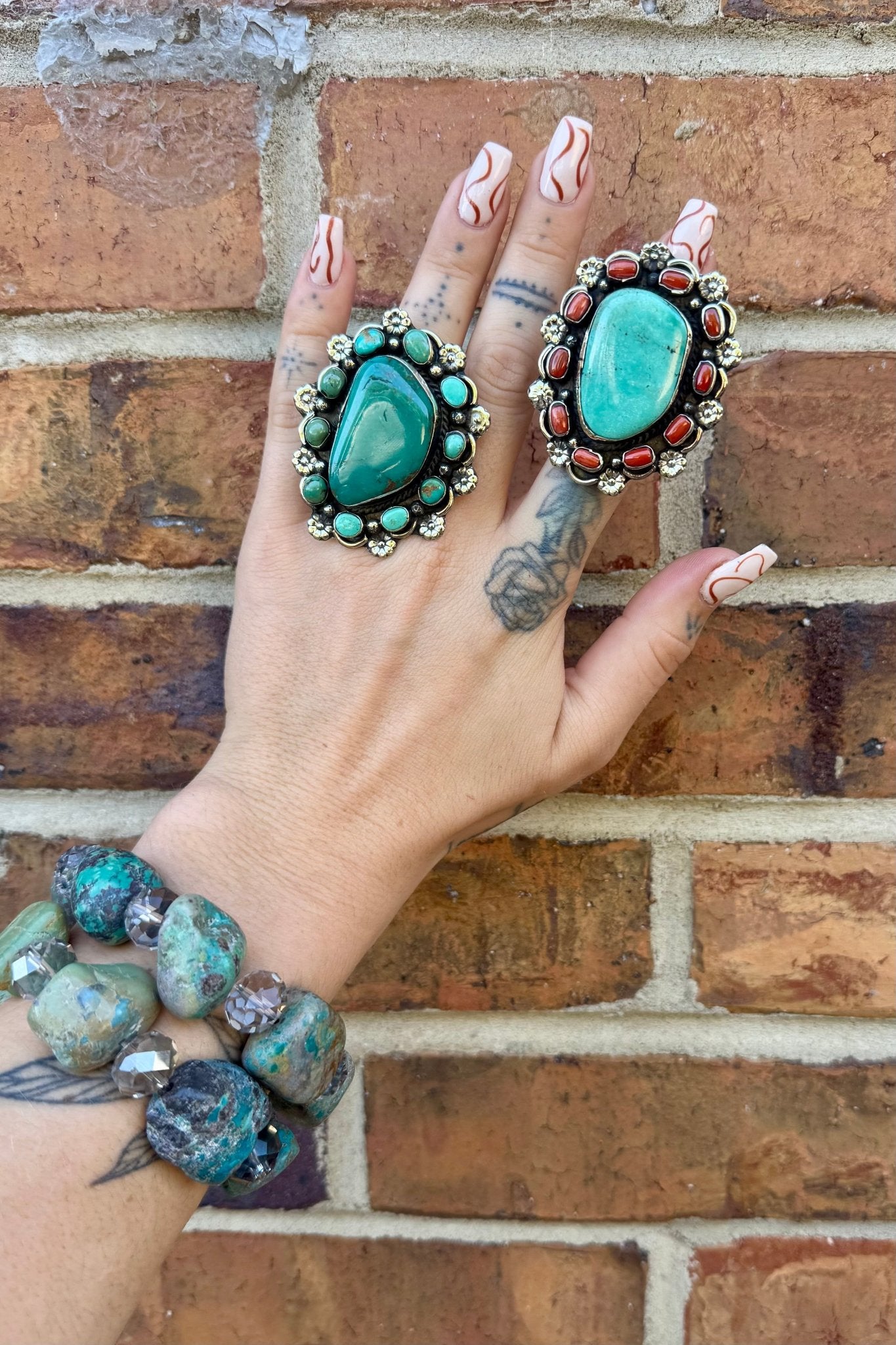 Combo 1 - Chunky Turquoise & Carnelian Ring - ivyandlavyboutique ivyandlavyboutique