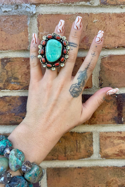 Combo 1 - Chunky Turquoise & Carnelian Ring - ivyandlavyboutique ivyandlavyboutique