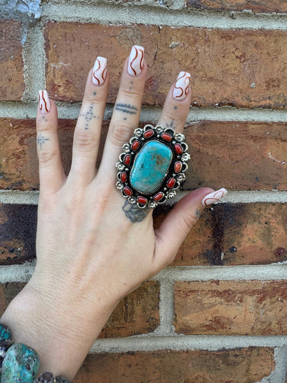 Combo 2 - Chunky Turquoise & Carnelian Ring - ivyandlavyboutique ivyandlavyboutique