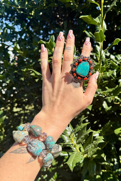 Combo 5 - Chunky Turquoise & Carnelian Ring - ivyandlavyboutique ivyandlavyboutique