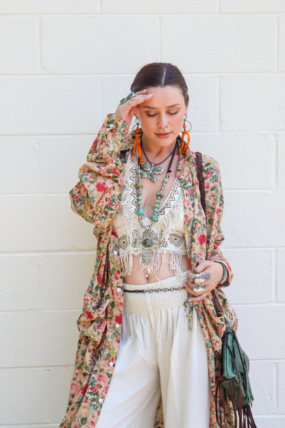 Cottage Meadows Duster Jacket in Pink Rose Combo - ivyandlavyboutique Jaded Gypsy