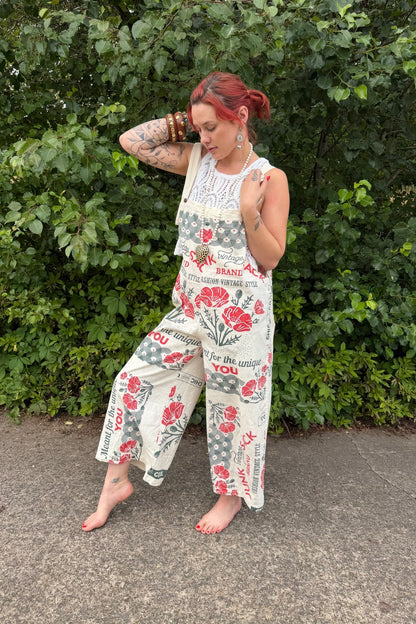 Cotton Jumpsuit in Roses - ivyandlavyboutique Kathmandu Imports