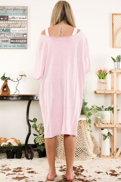 Cotton Slub Short Sleeve Front Detail Tunic - ivyandlavyboutique Blue Velvet