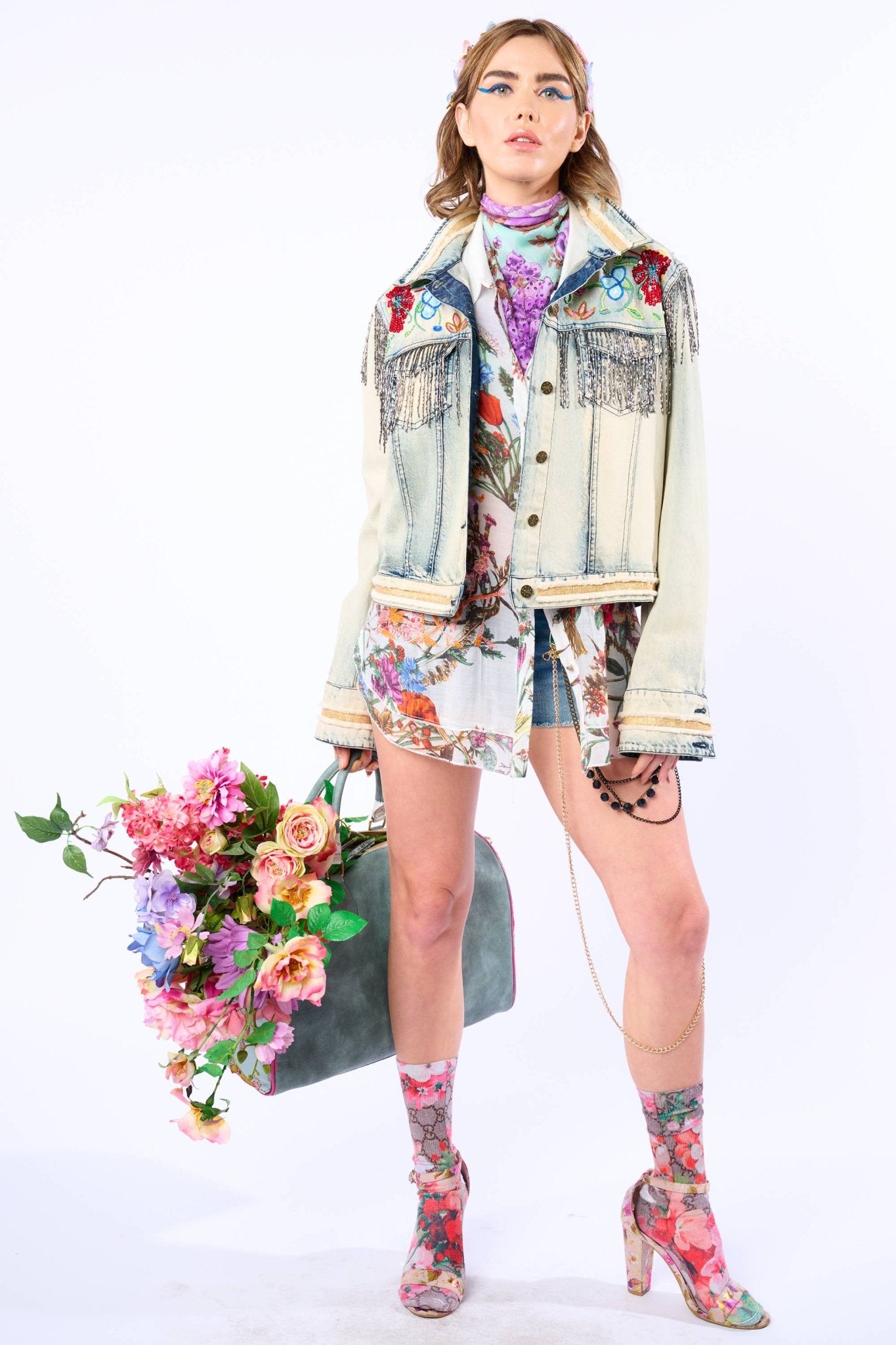 Country Queen Embellished Denim Jacket - ivyandlavyboutique Aratta