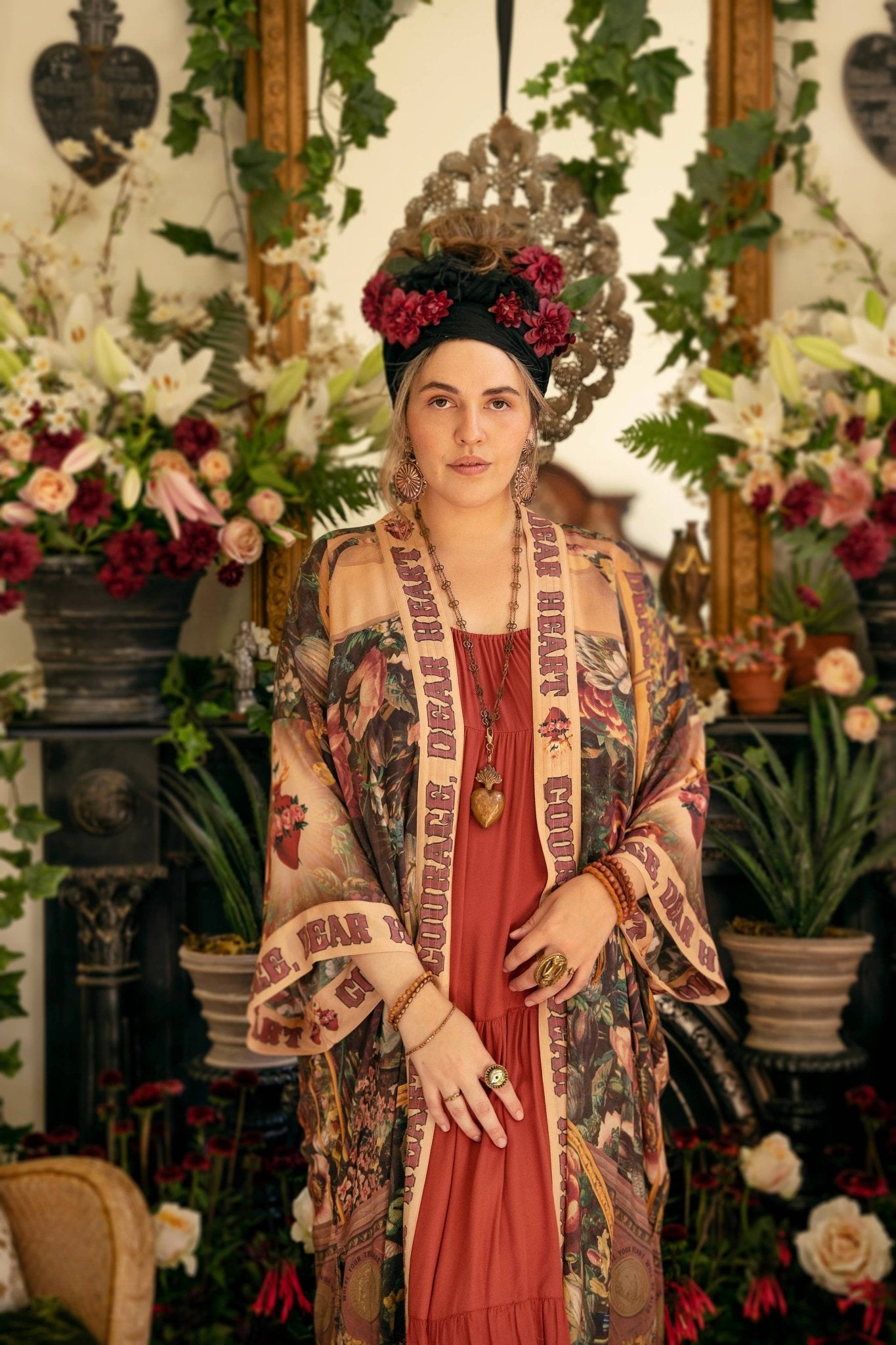 Courage Dear Heart Opera Duster Kimono Robe w/ Sacred Heart - ivyandlavyboutique Market of Stars
