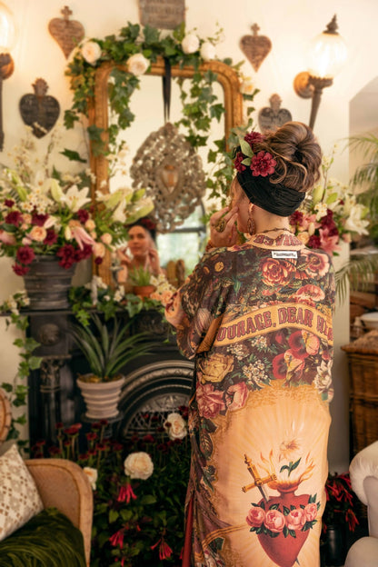 Courage Dear Heart Opera Duster Kimono Robe w/ Sacred Heart - ivyandlavyboutique Market of Stars