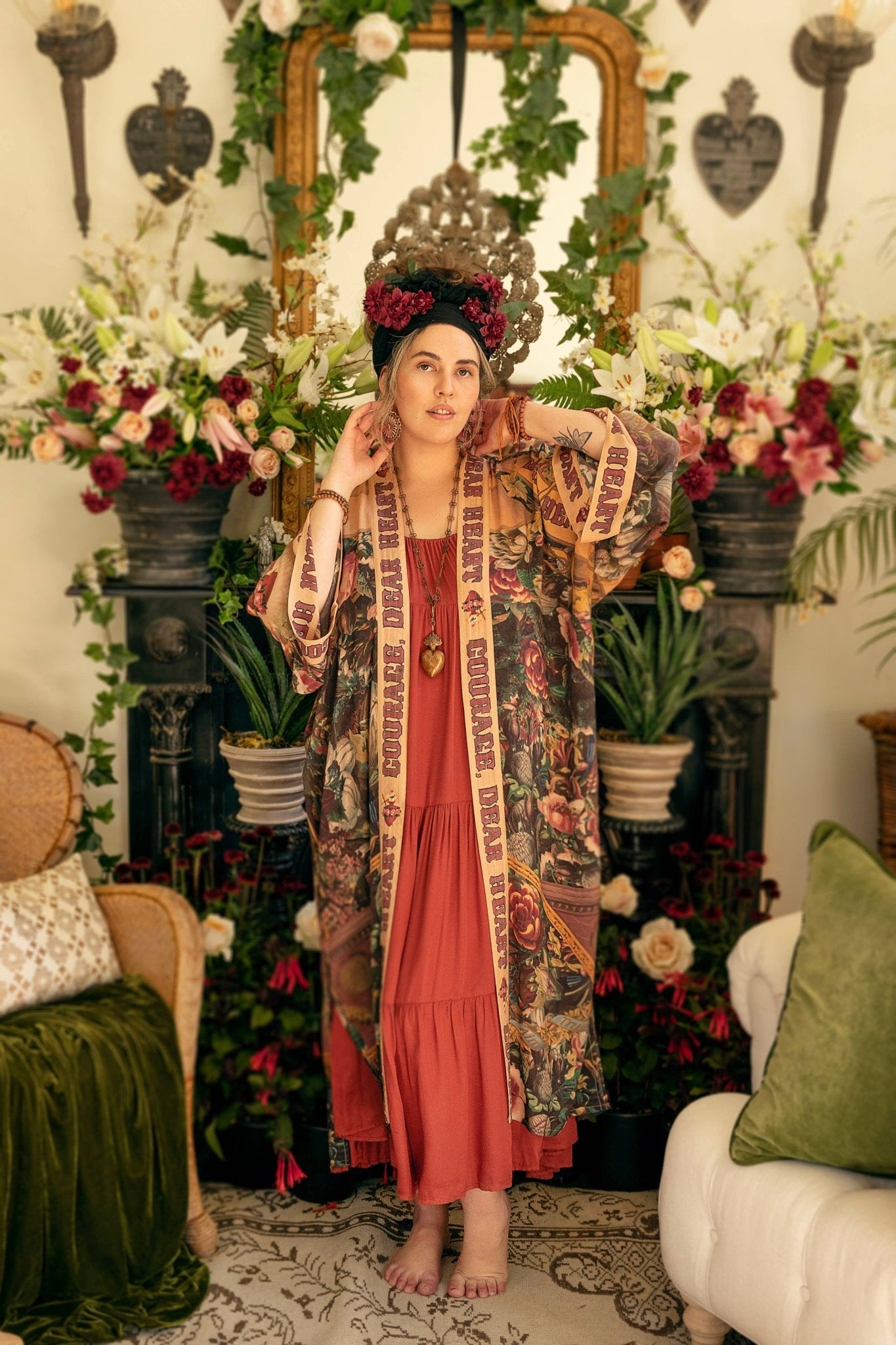 Courage Dear Heart Opera Duster Kimono Robe w/ Sacred Heart - ivyandlavyboutique Market of Stars