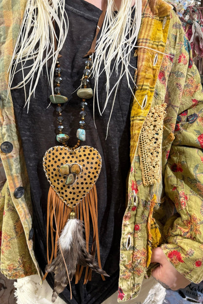 Cow Hide Hearts Necklace - ivyandlavyboutique A Rare Bird Shop