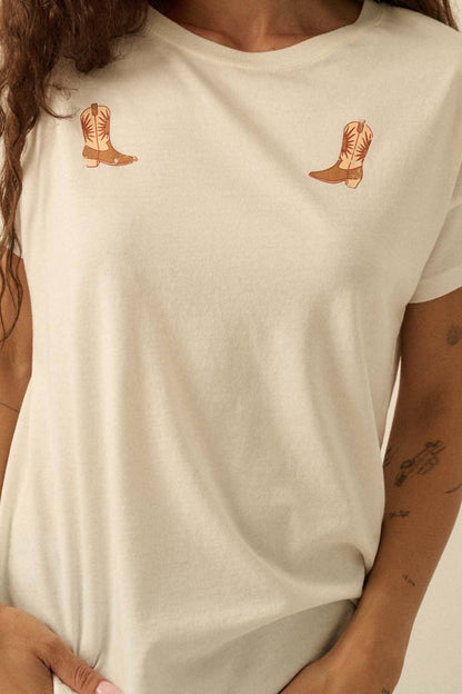 Cowboy Boot Round - Neck Vintage - Wash Top - ivyandlavyboutique Promesa USA