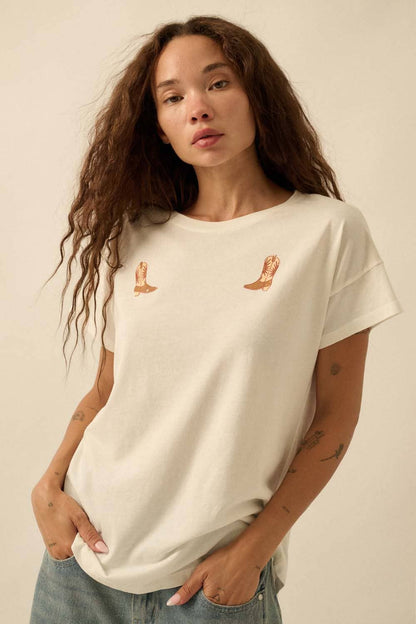 Cowboy Boot Round - Neck Vintage - Wash Top - ivyandlavyboutique Promesa USA