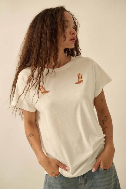 Cowboy Boot Round - Neck Vintage - Wash Top - ivyandlavyboutique Promesa USA