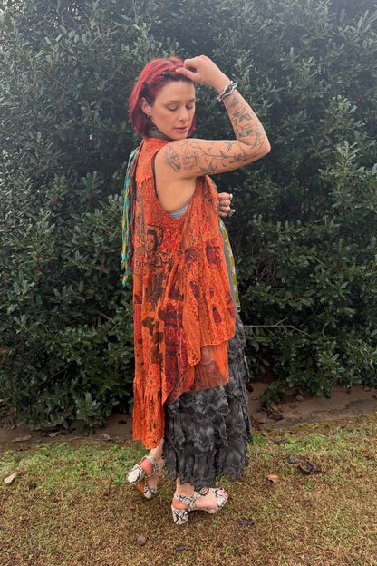 Cowgirl Fest Bright Vest w/ Hi Lo - ivyandlavyboutique Origami Apparel ~ Lace and Crochet inspired