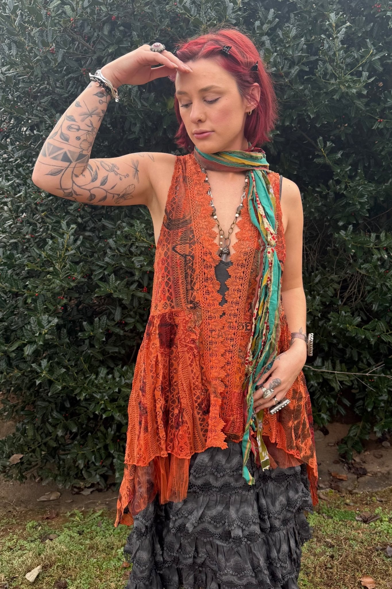 Cowgirl Fest Bright Vest w/ Hi Lo - ivyandlavyboutique Origami Apparel ~ Lace and Crochet inspired