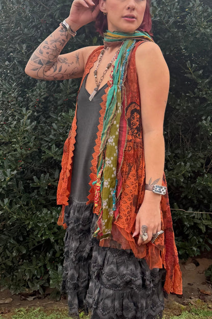 Cowgirl Fest Bright Vest w/ Hi Lo - ivyandlavyboutique Origami Apparel ~ Lace and Crochet inspired